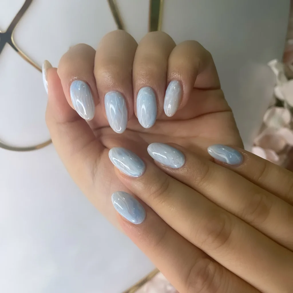 Nude Almond Nails with Gold Foil Details