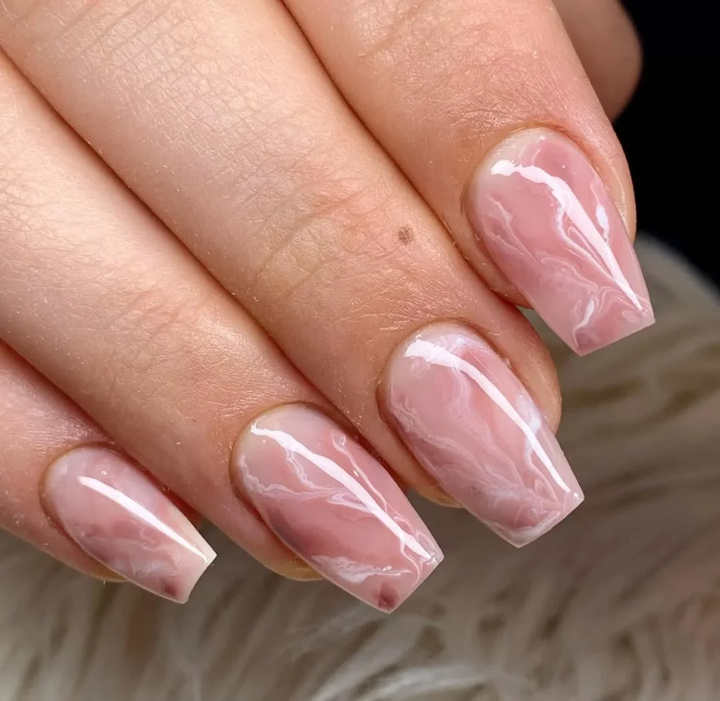 Soft Pink Marble Square Nails