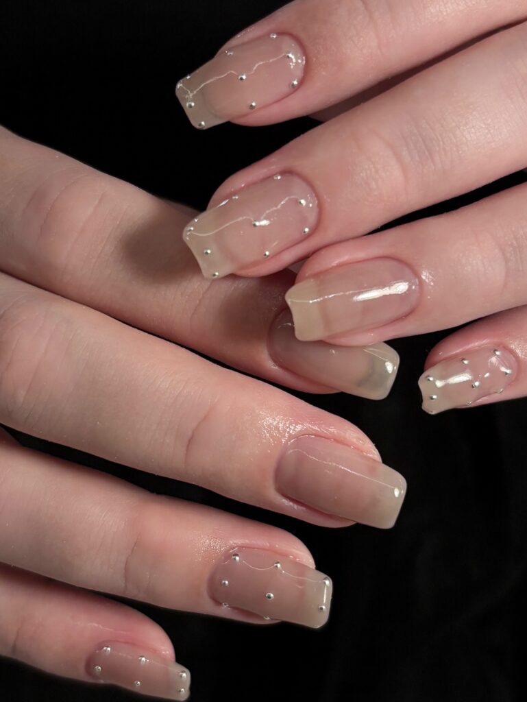 Studded Sheer Nude Nails