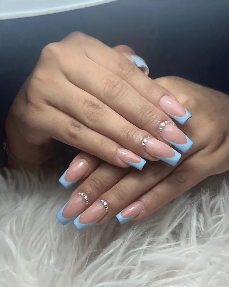 Blue French on Long Nails