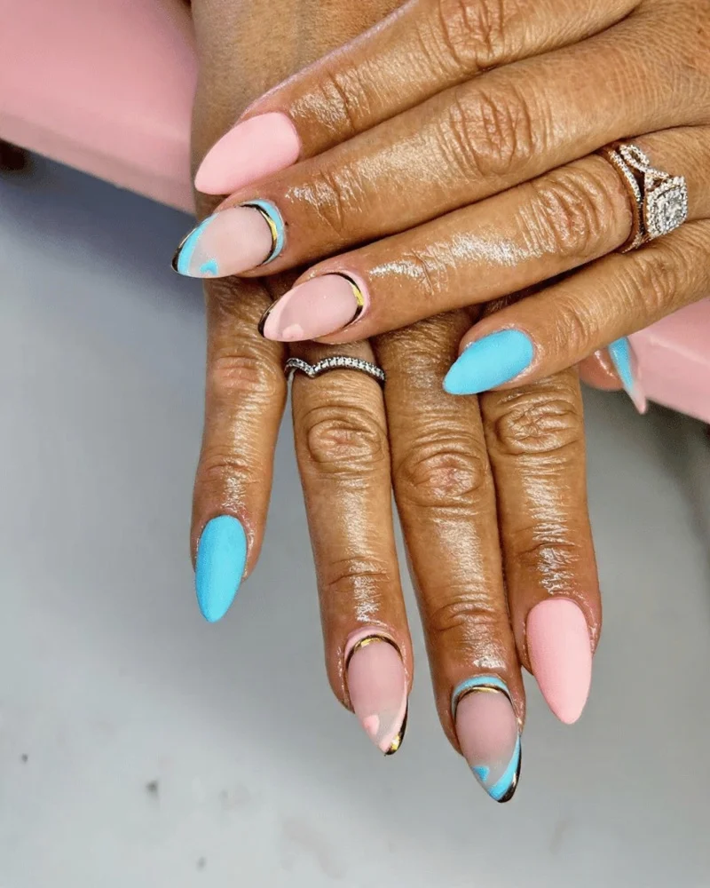Blue Accents on Nude Manicure