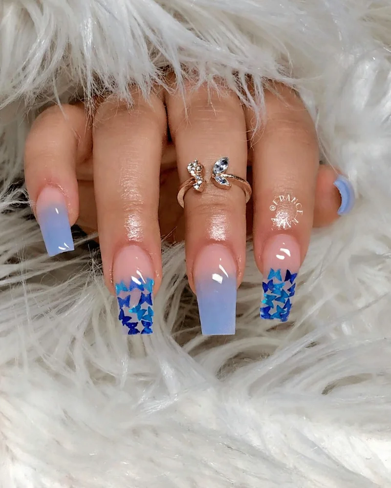 Blue Butterflies Nails Inspo