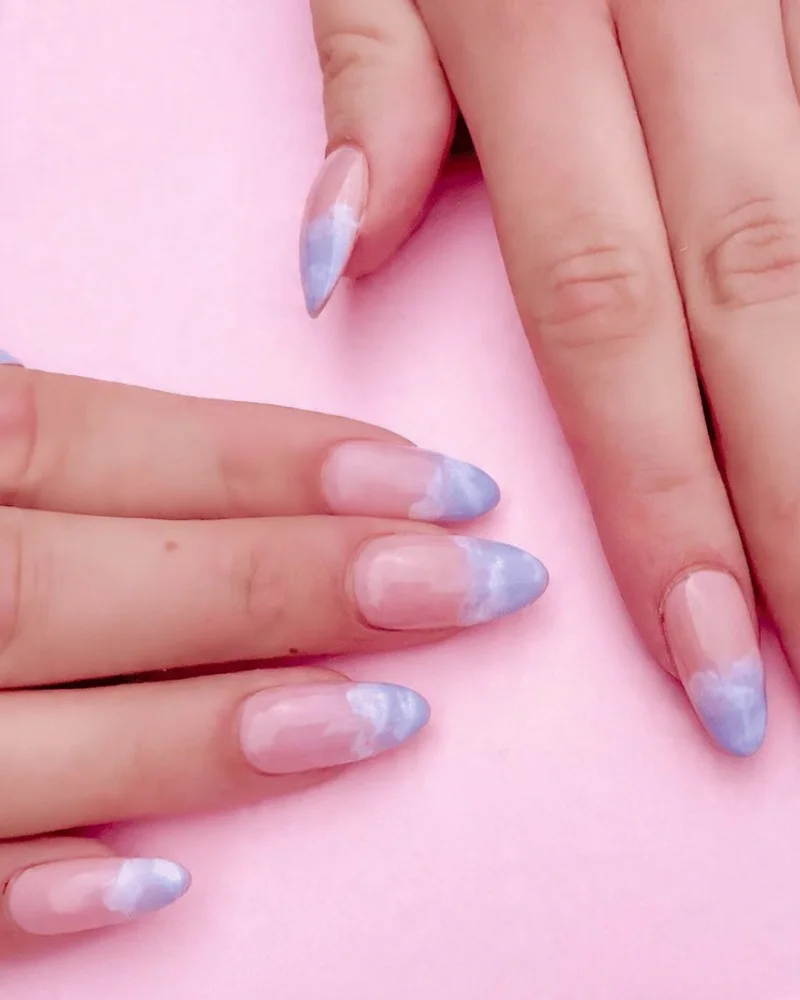 Blue Cloudy French Manicure