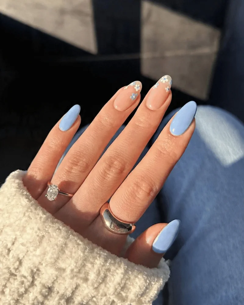 Blue Flowers Nail Art