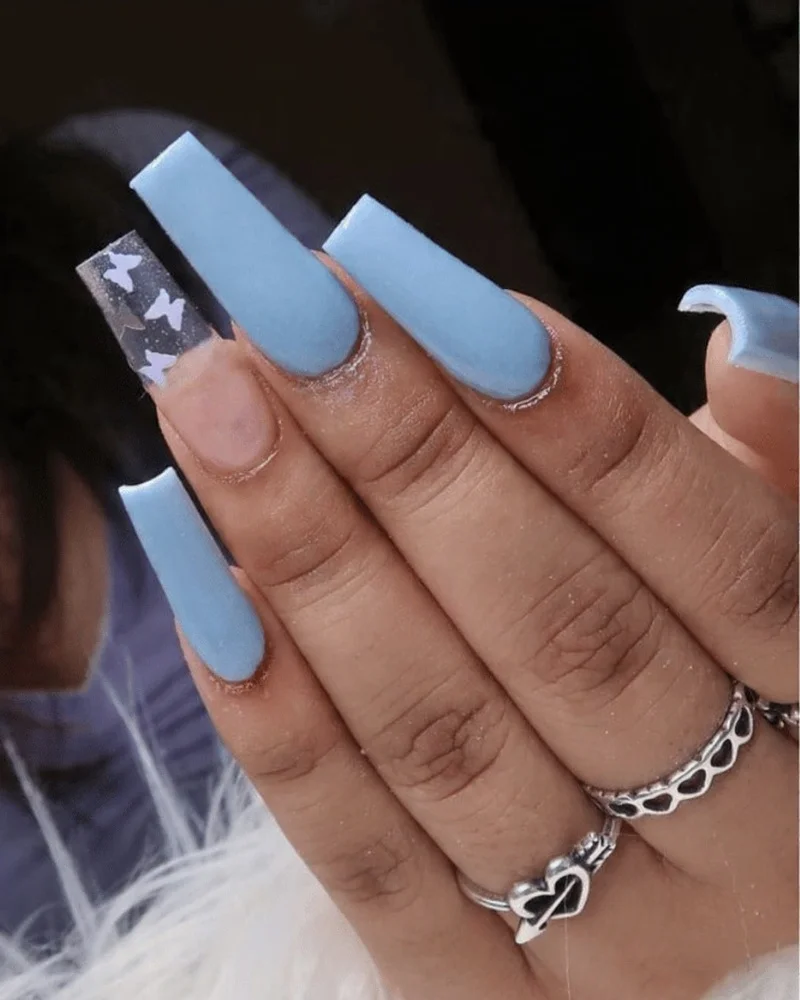 Blue Manicure with Butterflies