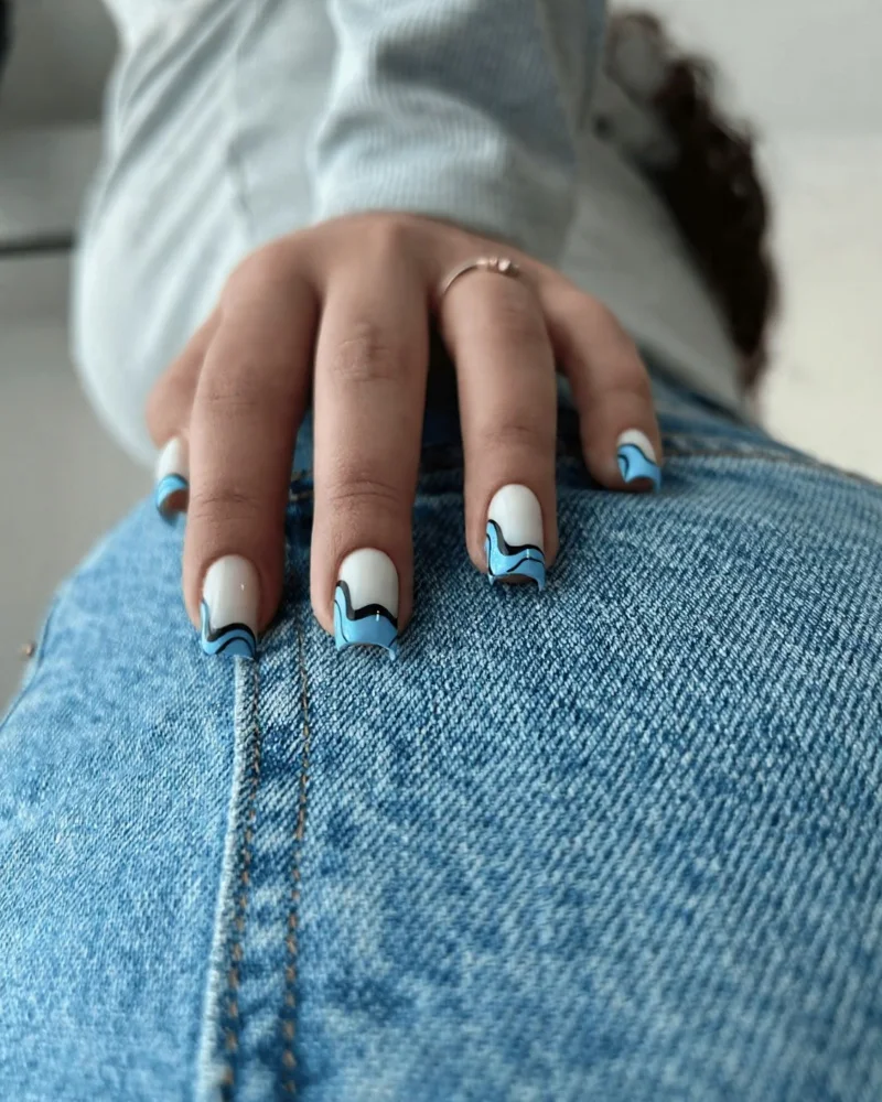 Blue Tip Nails with a Twist
