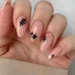 Blush Black Leaf Nails ,20 Cozy Fall Leaf Nail Designs Inspired by Nature’s Colors