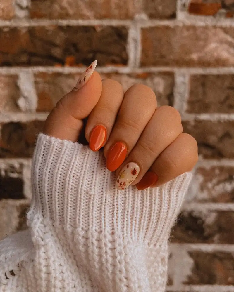 Burnt Orange Fall Leaf Nails