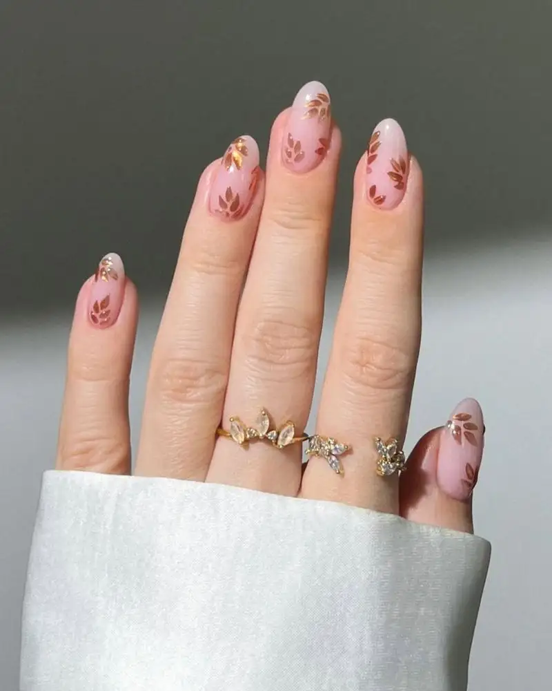 Classy Rose Gold Leaf Nails