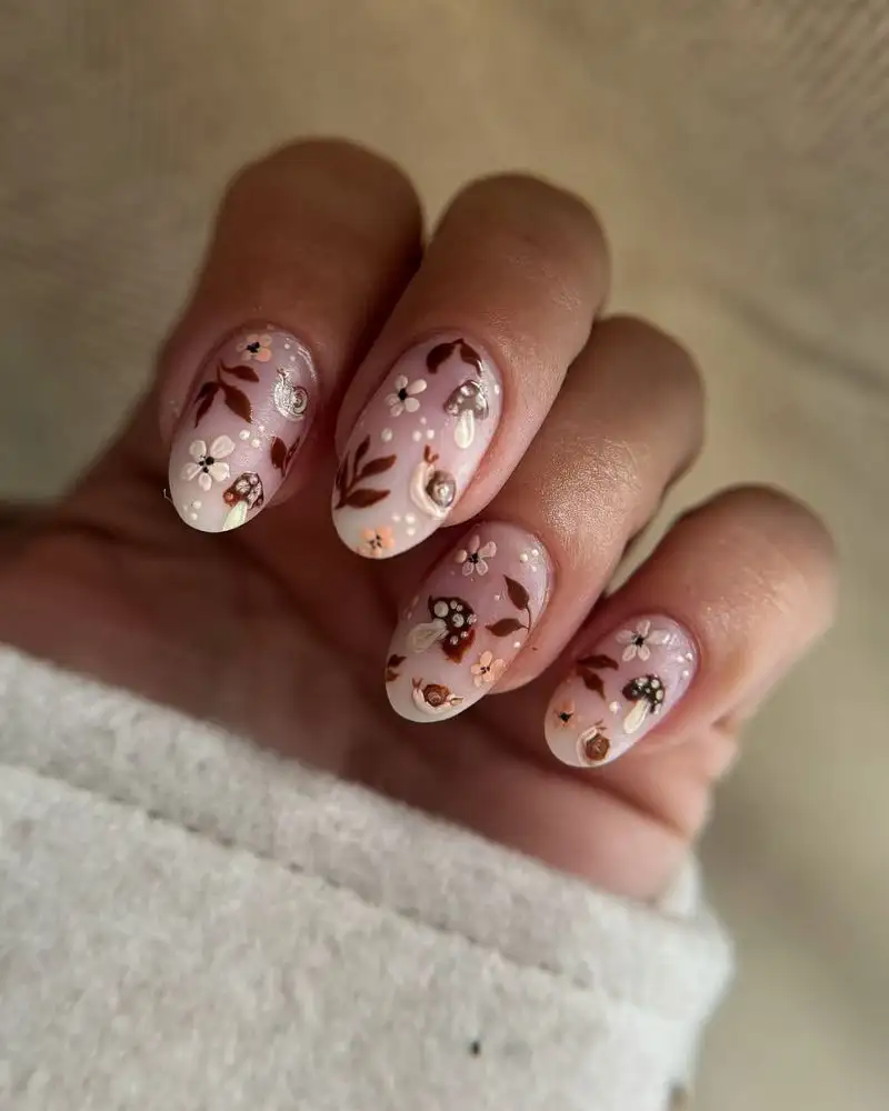 Dusty Rose Floral Fall Nails