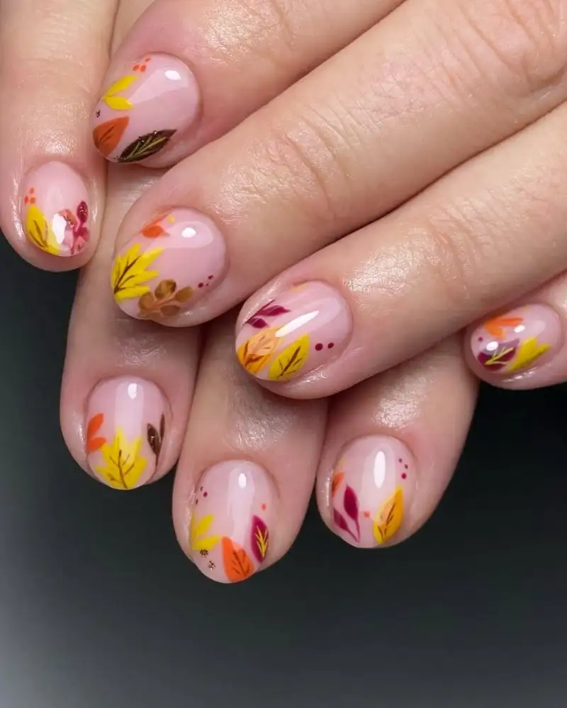 Pastel Fall Leaf Nails