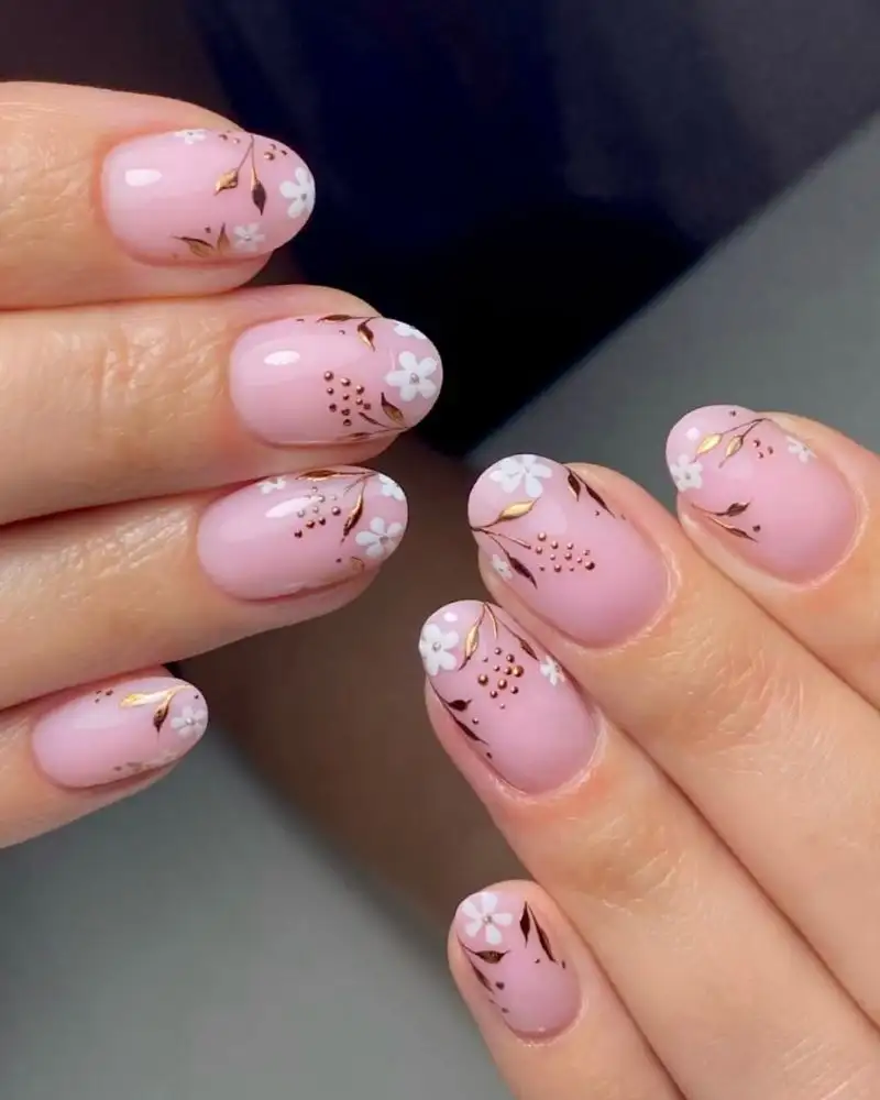 Pink Blossom Leaf Nails