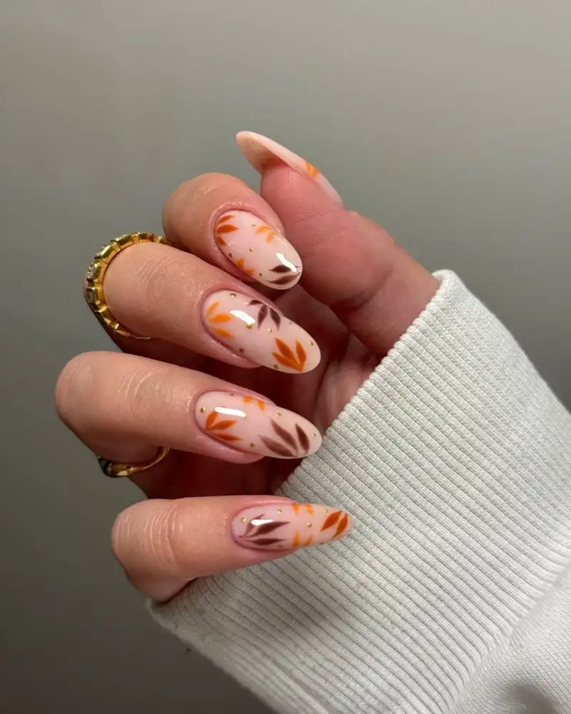 Warm Blush Leaf Nails