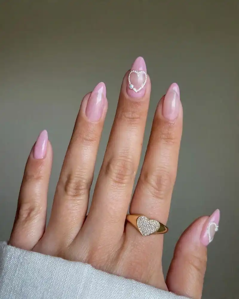 Blush Pink Pearl Heart Nails