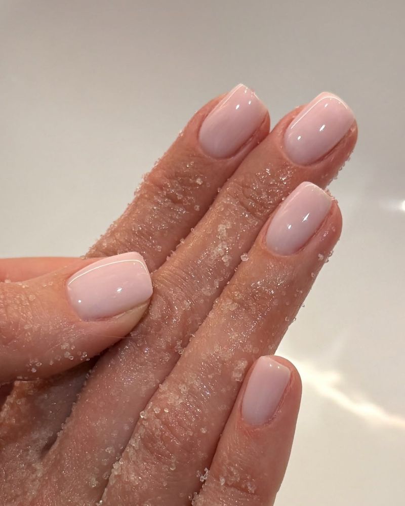 Milky nude glossy nails