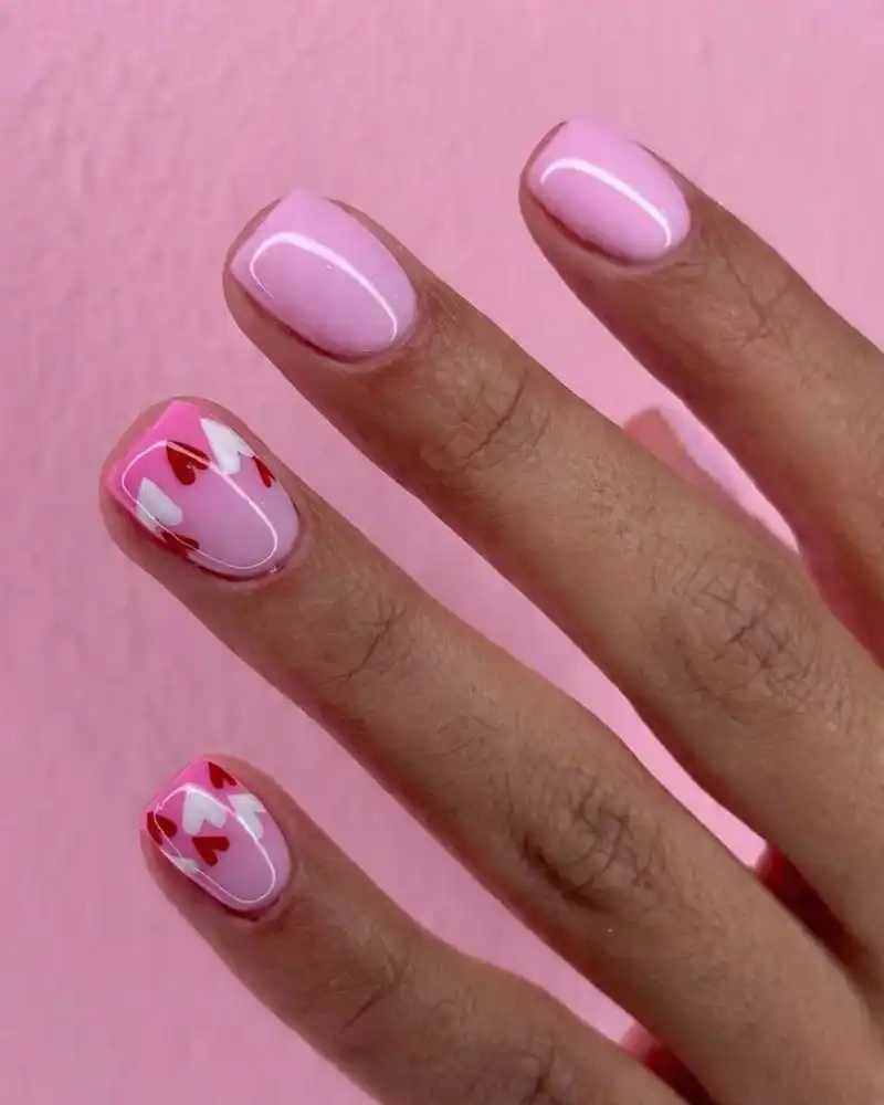 Minimal Pink Heart Accent Nails
