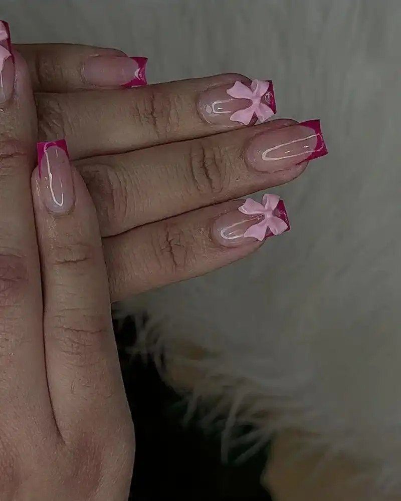 Pink Bow French Tip Nails