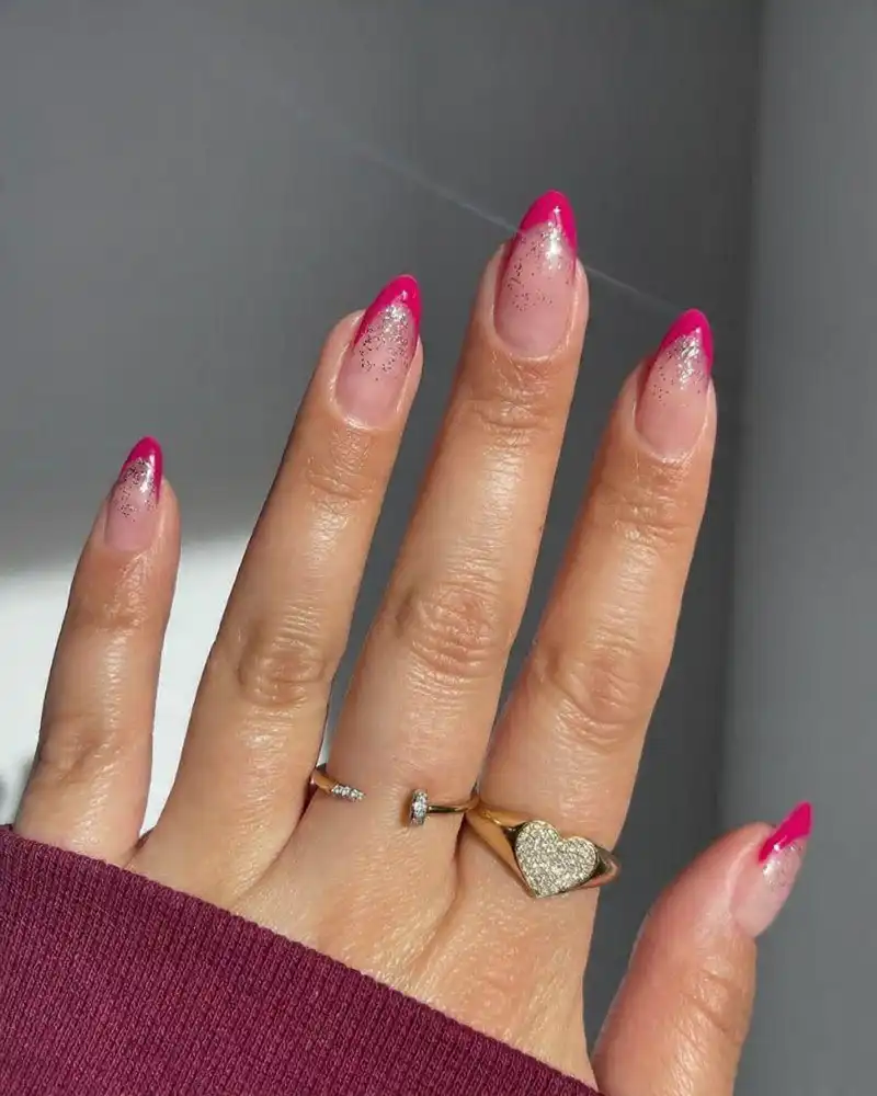 Pink Glitter French Tip Nails