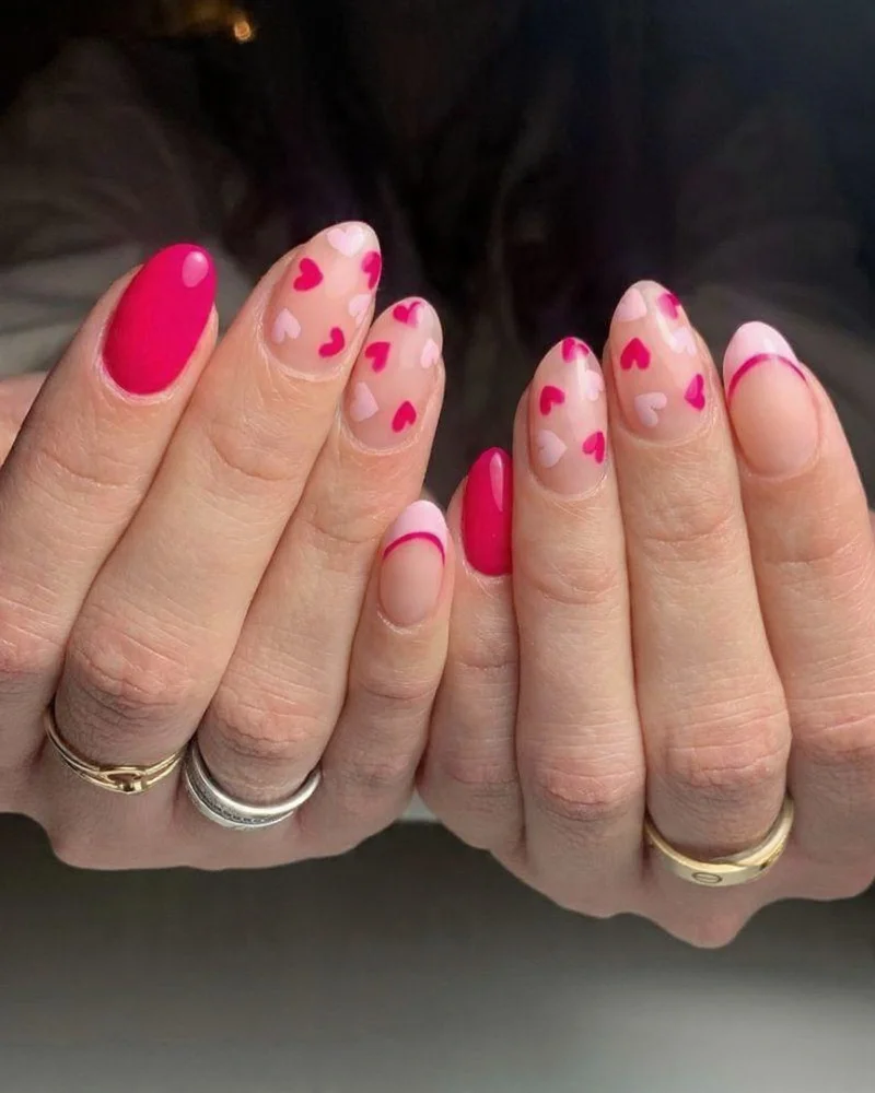 Pink Heart Mix & Match Nails
