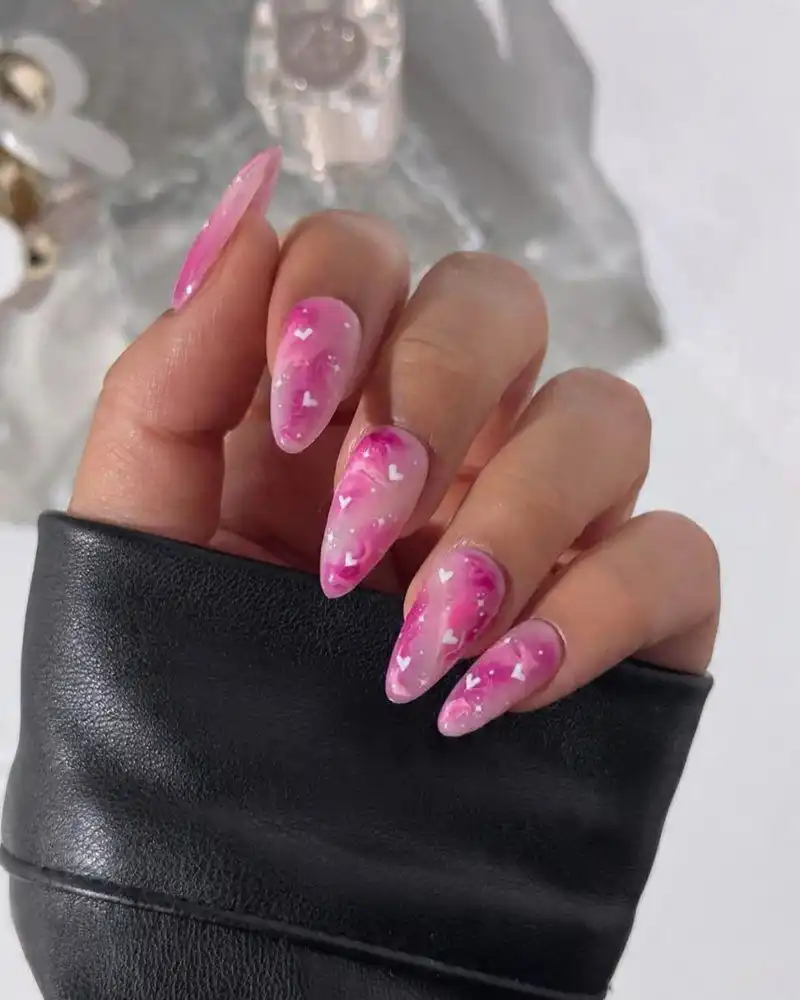 Pink Jelly Heart Nails