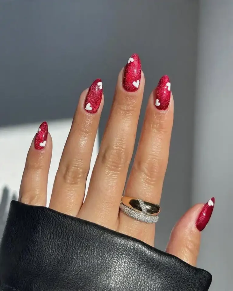 Red Glitter Heart Nail Art