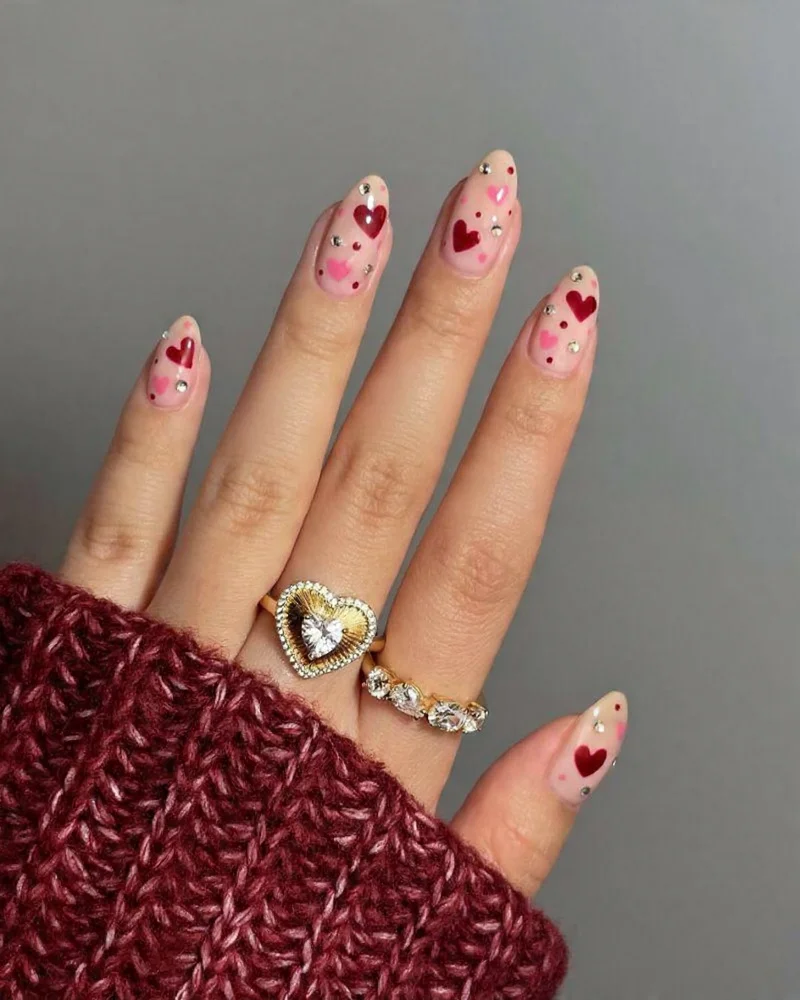 Romantic Red Heart Accent Nails