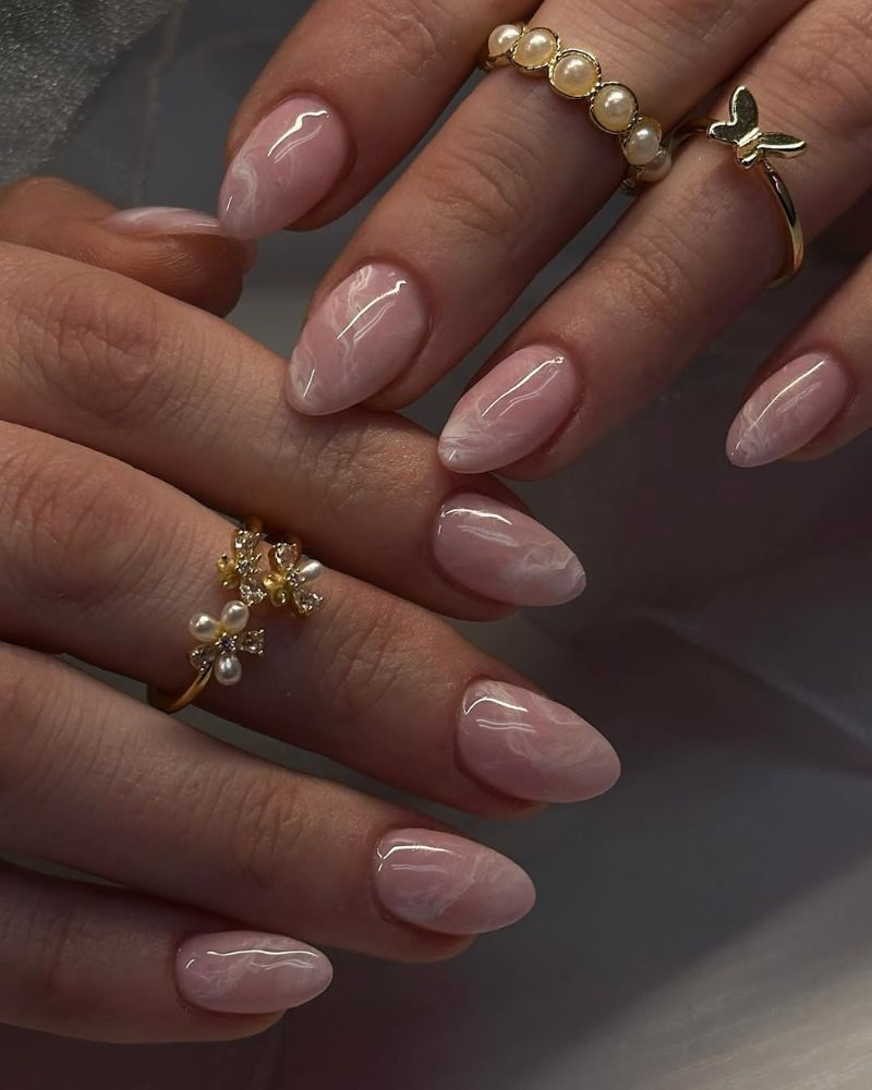 Soft Marble Nude Nails