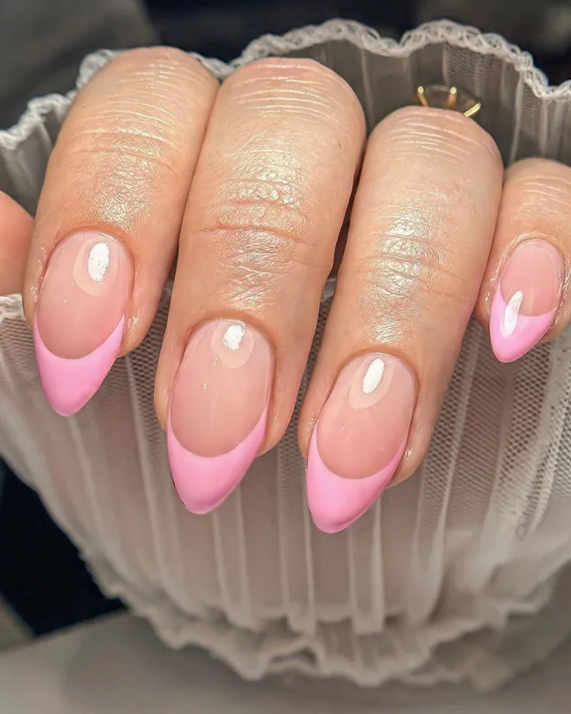 Soft Pink French Tip Almond Nails