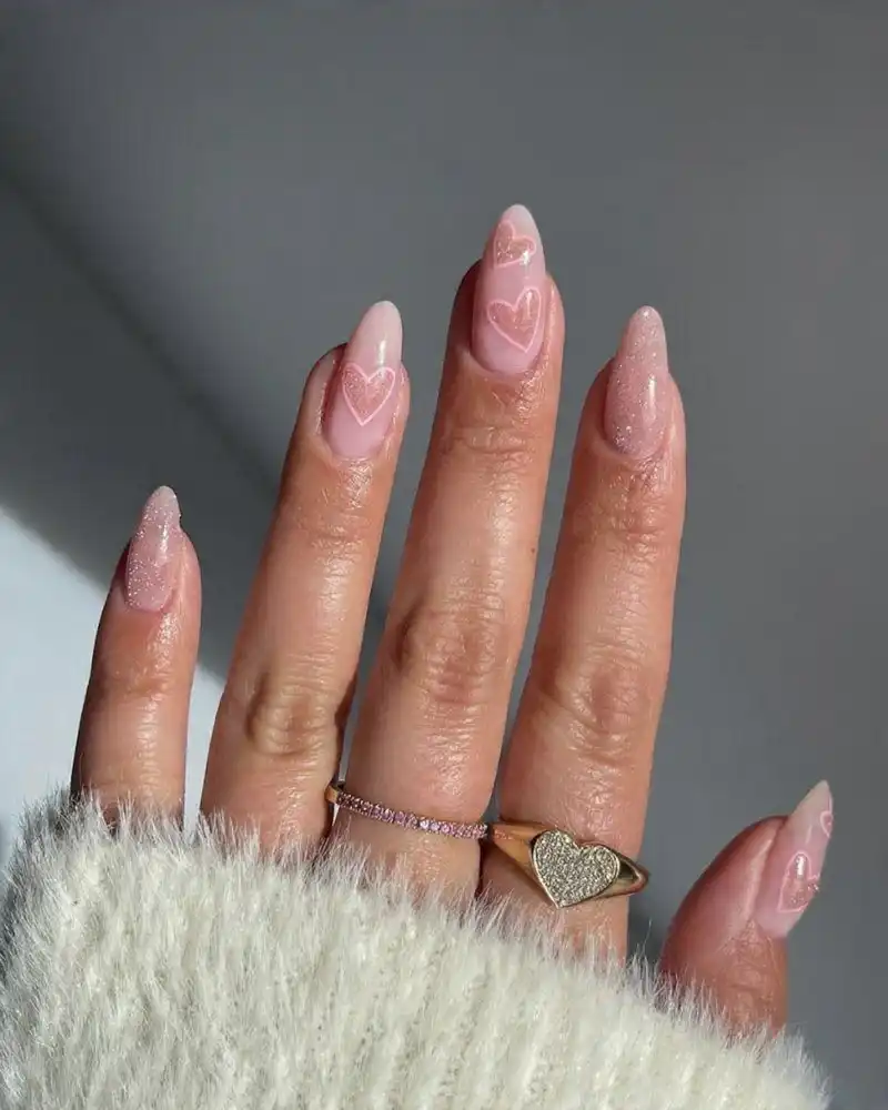 Soft Pink Heart French Nails