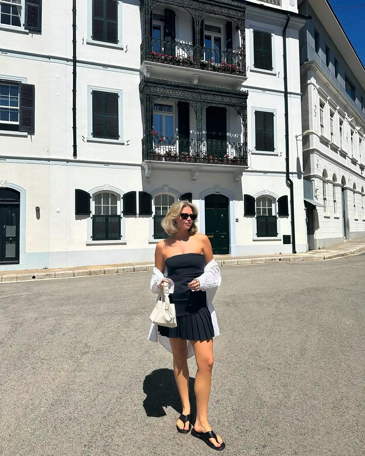 Black Mini Dress with White Shirt Layer