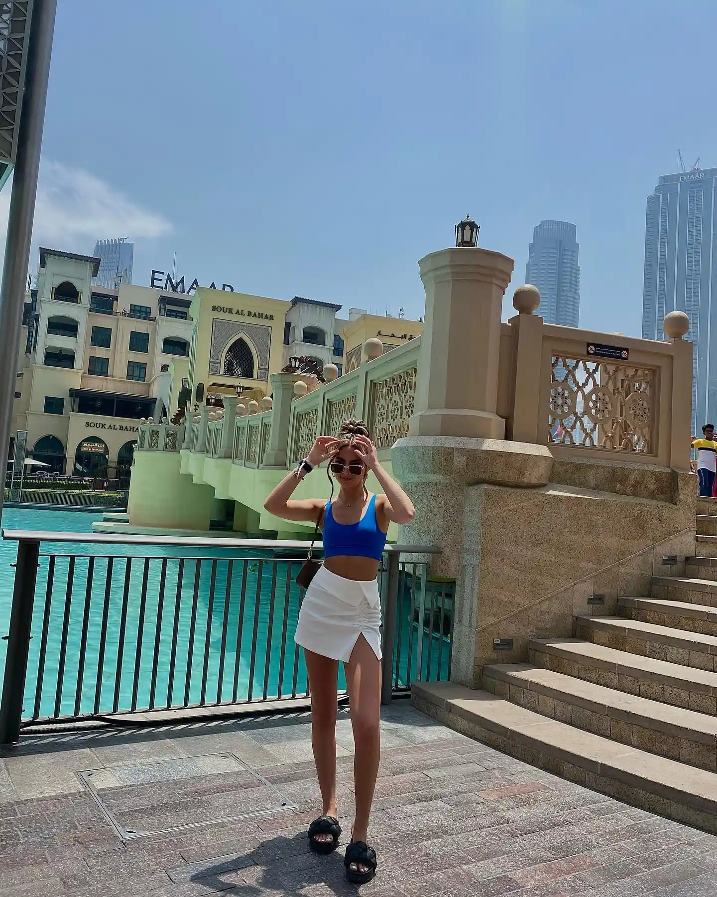 Blue Crop Top with White Mini Skirt