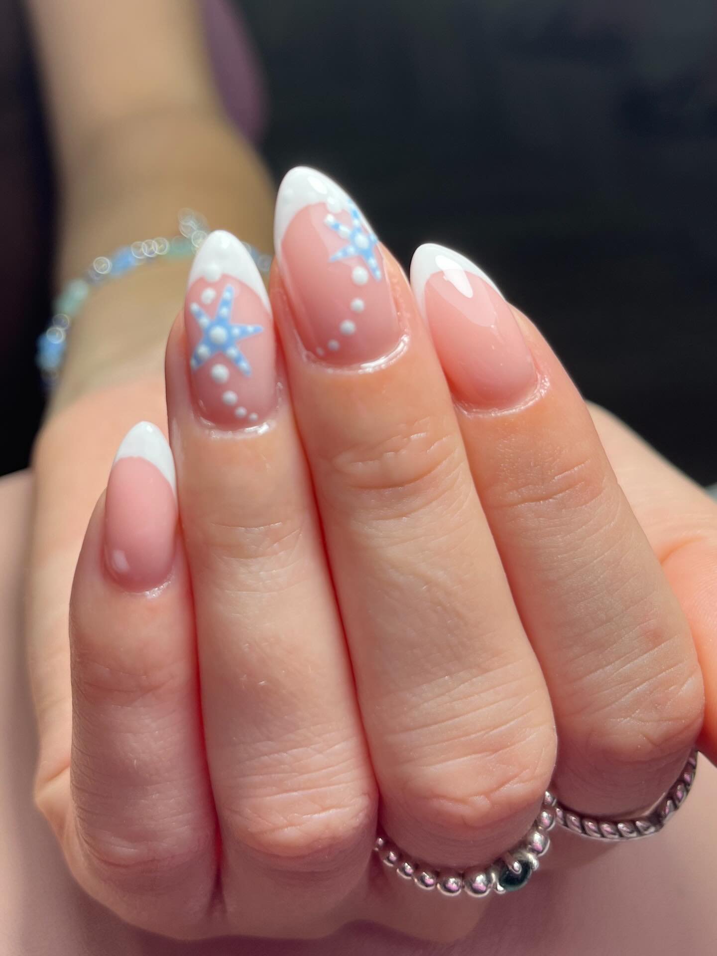 Classic White French Tips with Blue Starfish