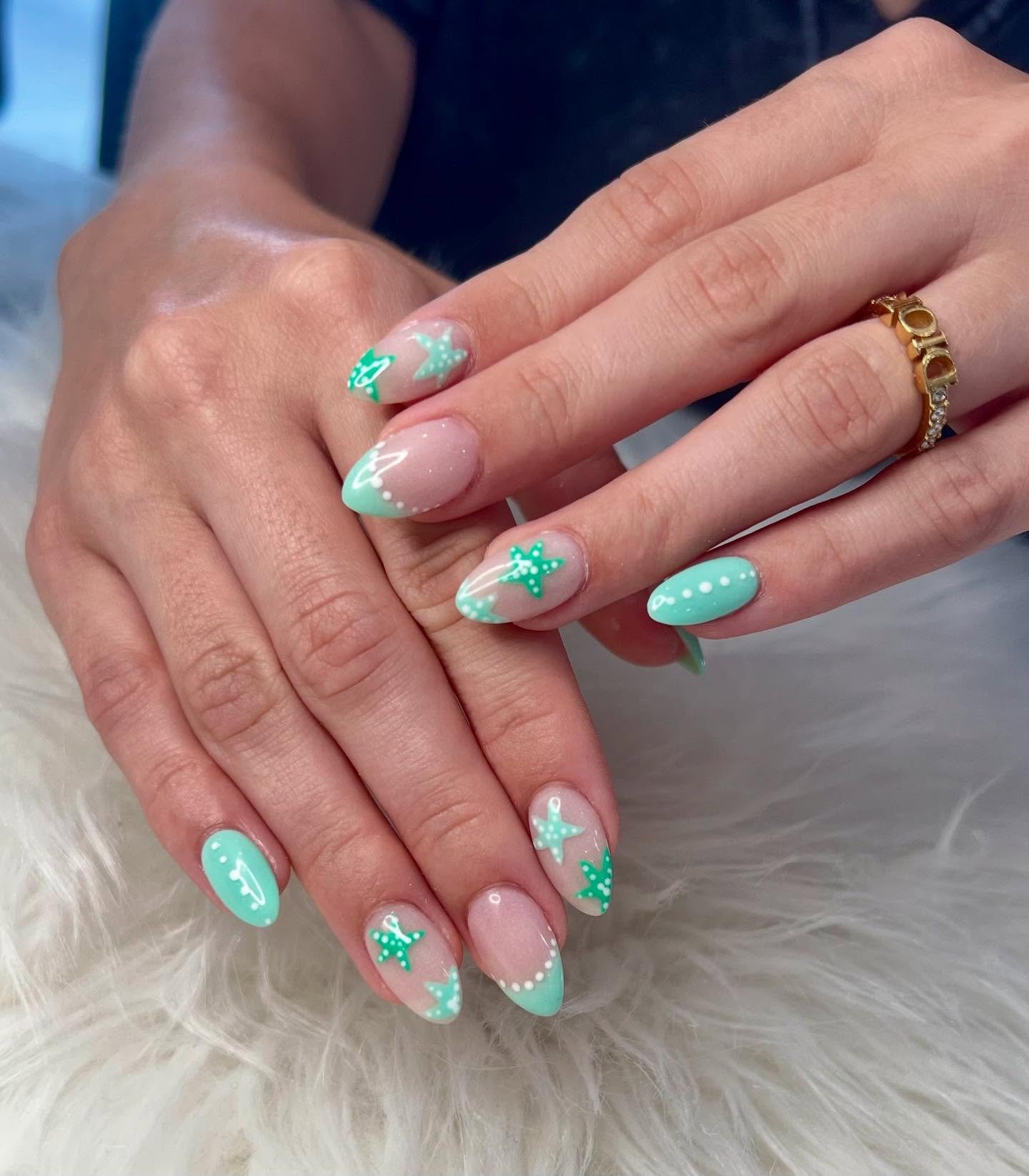 Mint Green French Tips with Starfish Art