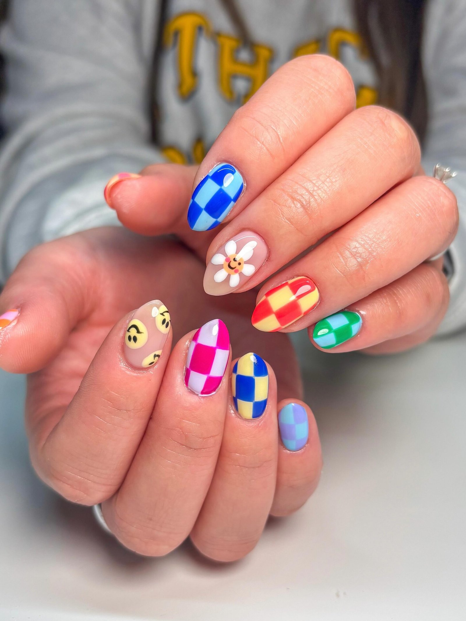 Neon Checkerboard Nails