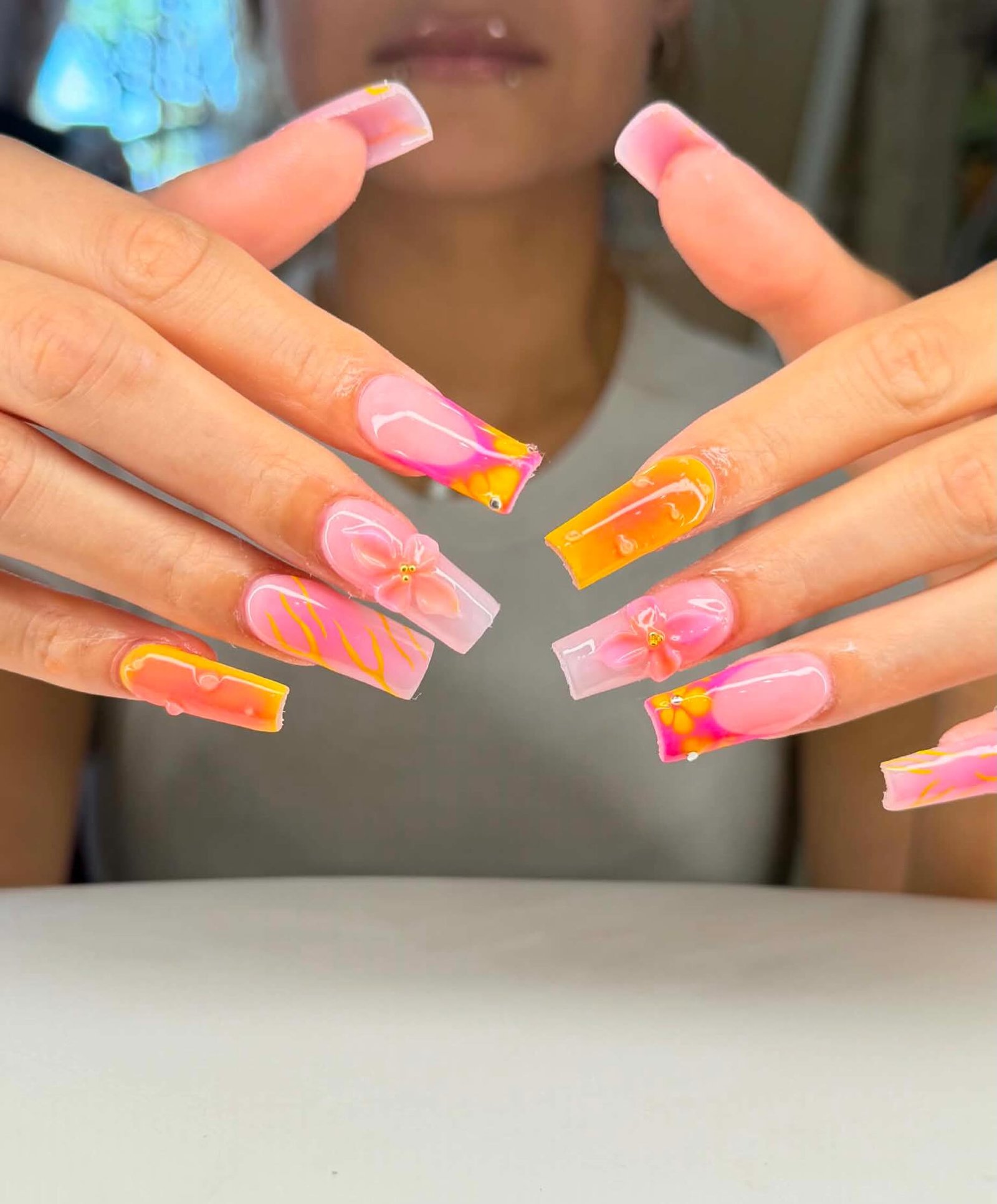 Neon Flame Nails