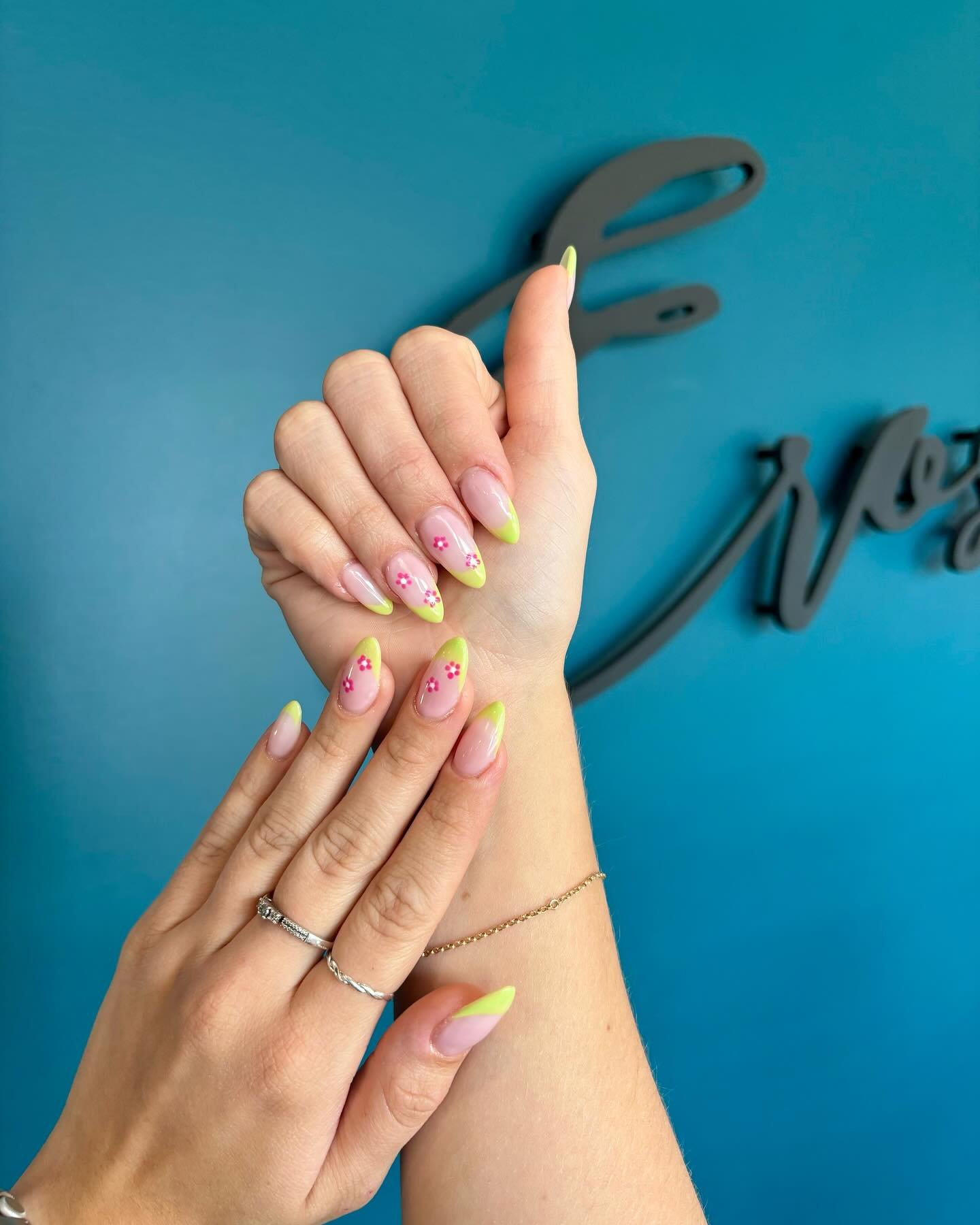 Neon Floral Nails