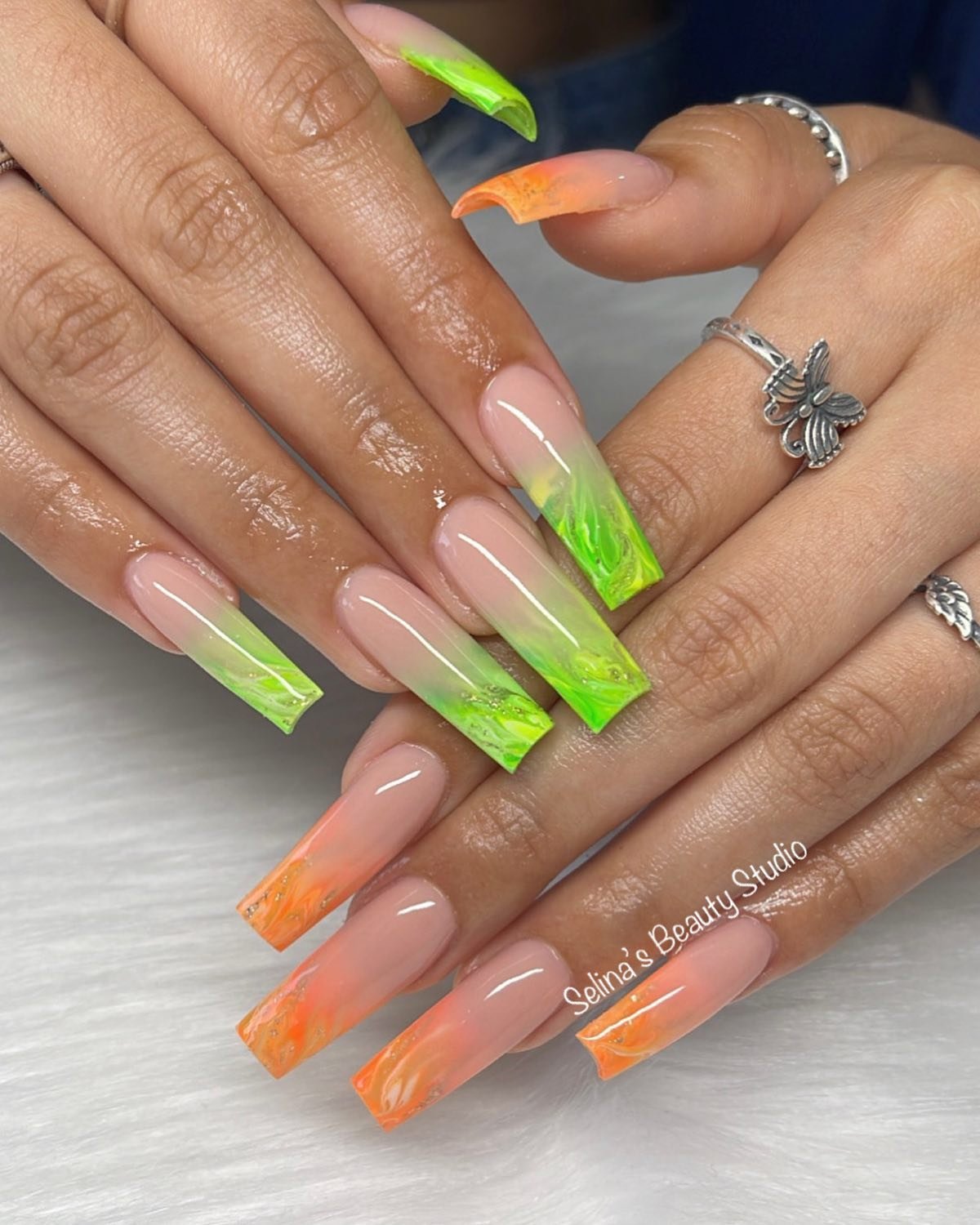 Neon Marble Nails