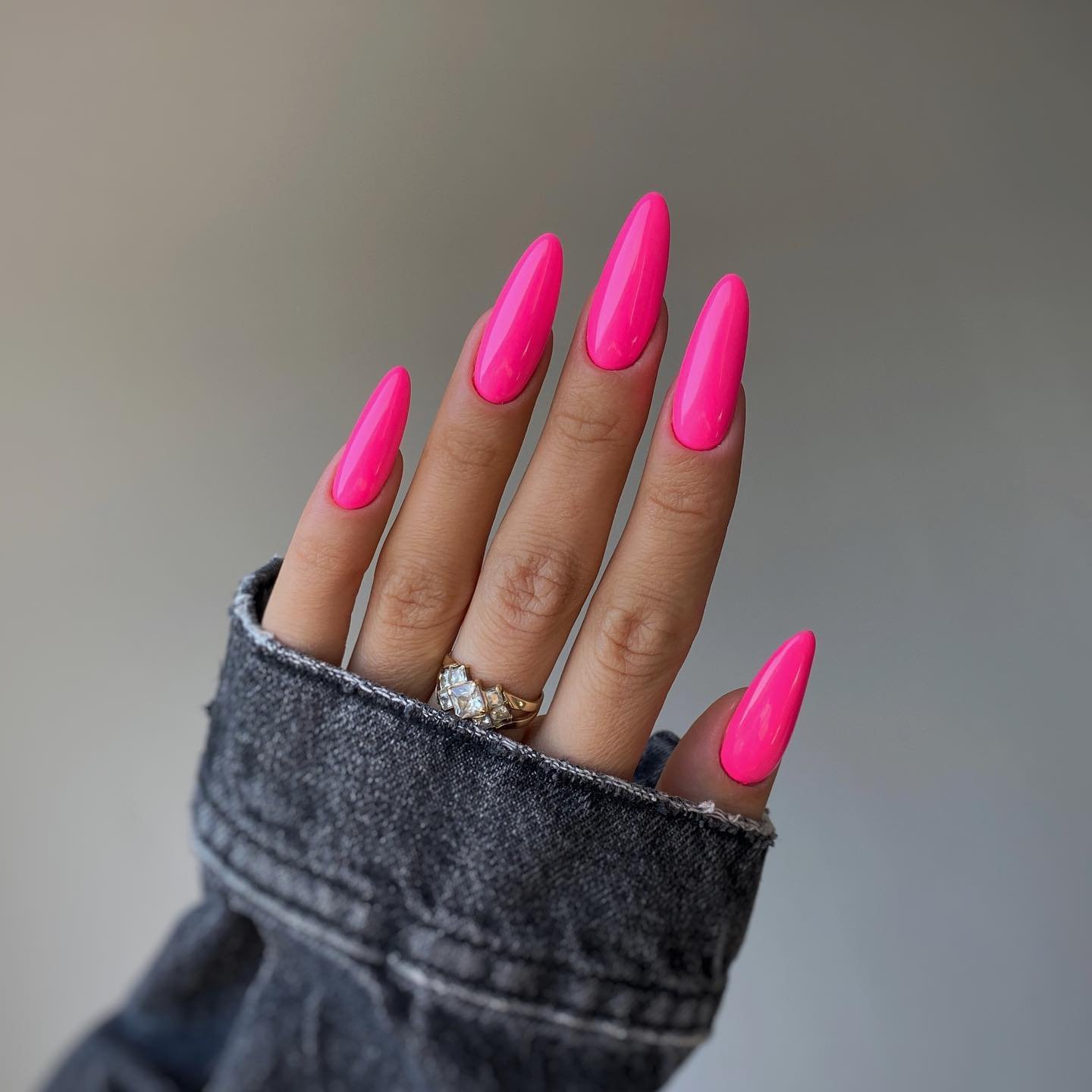 Neon Pink Almond Nails