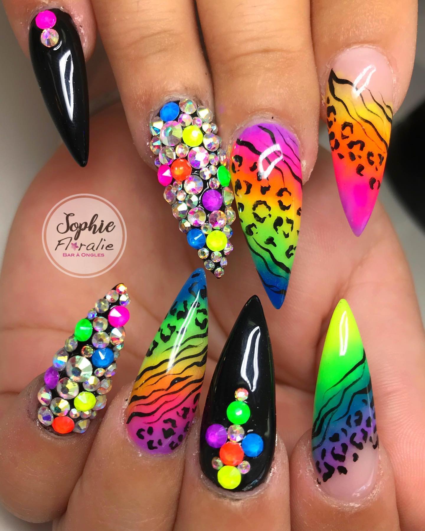 Neon Zebra Print Nails