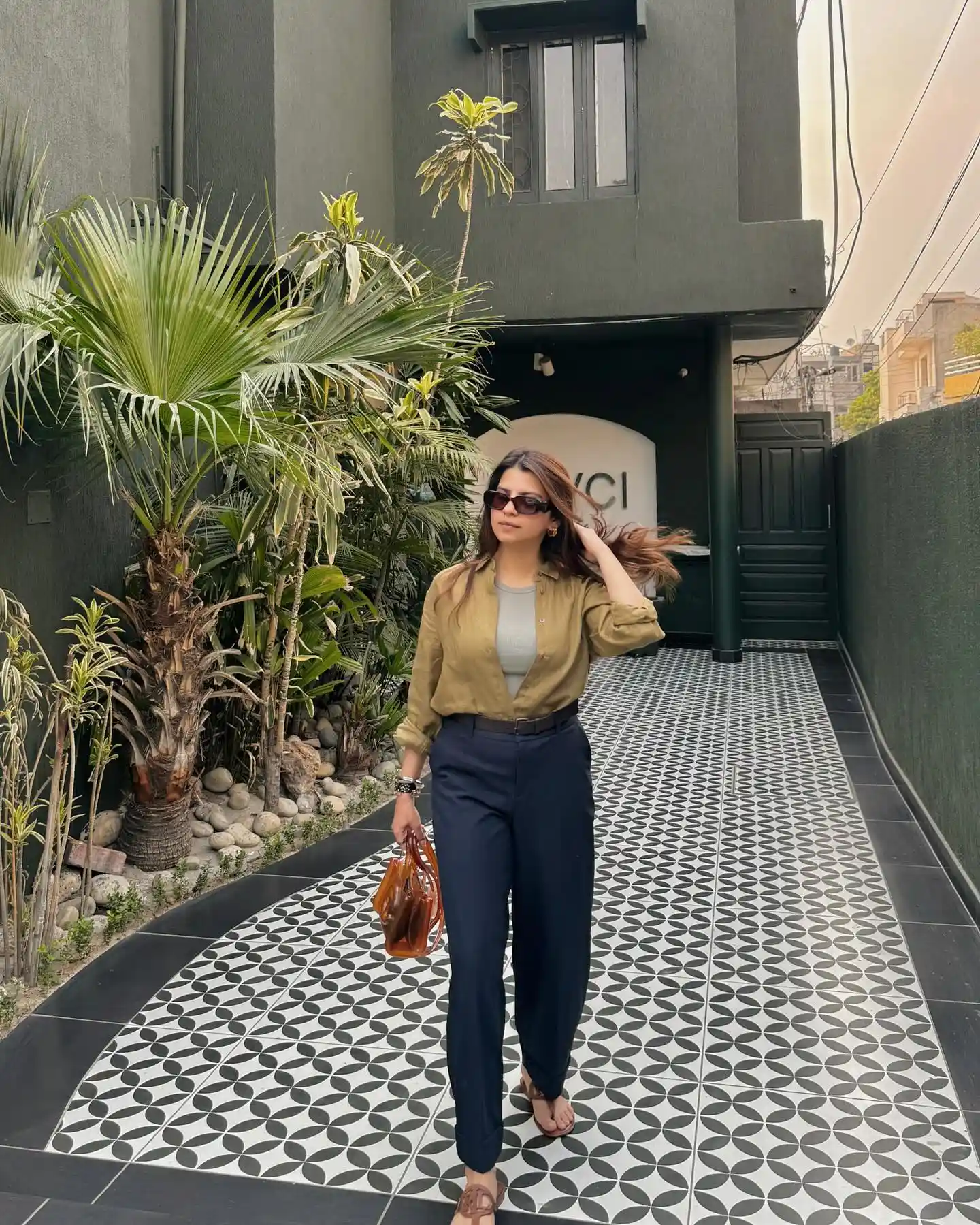 Olive Shirt with Navy Trousers