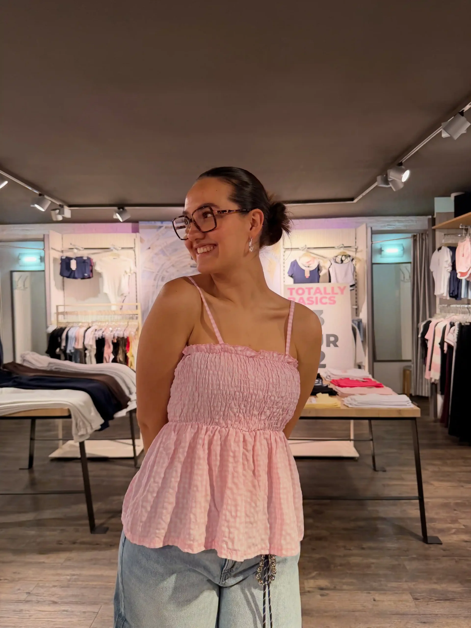 Pink Smocked Top with Jeans