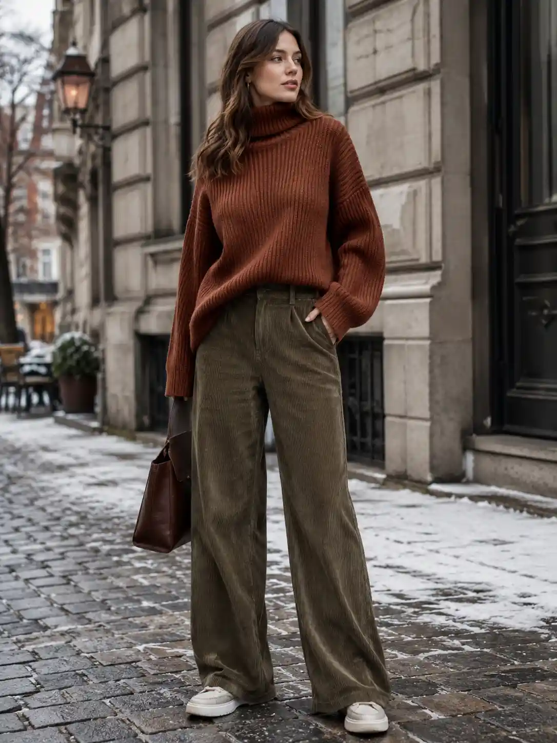 Ribbed Turtleneck with Corduroy Pants