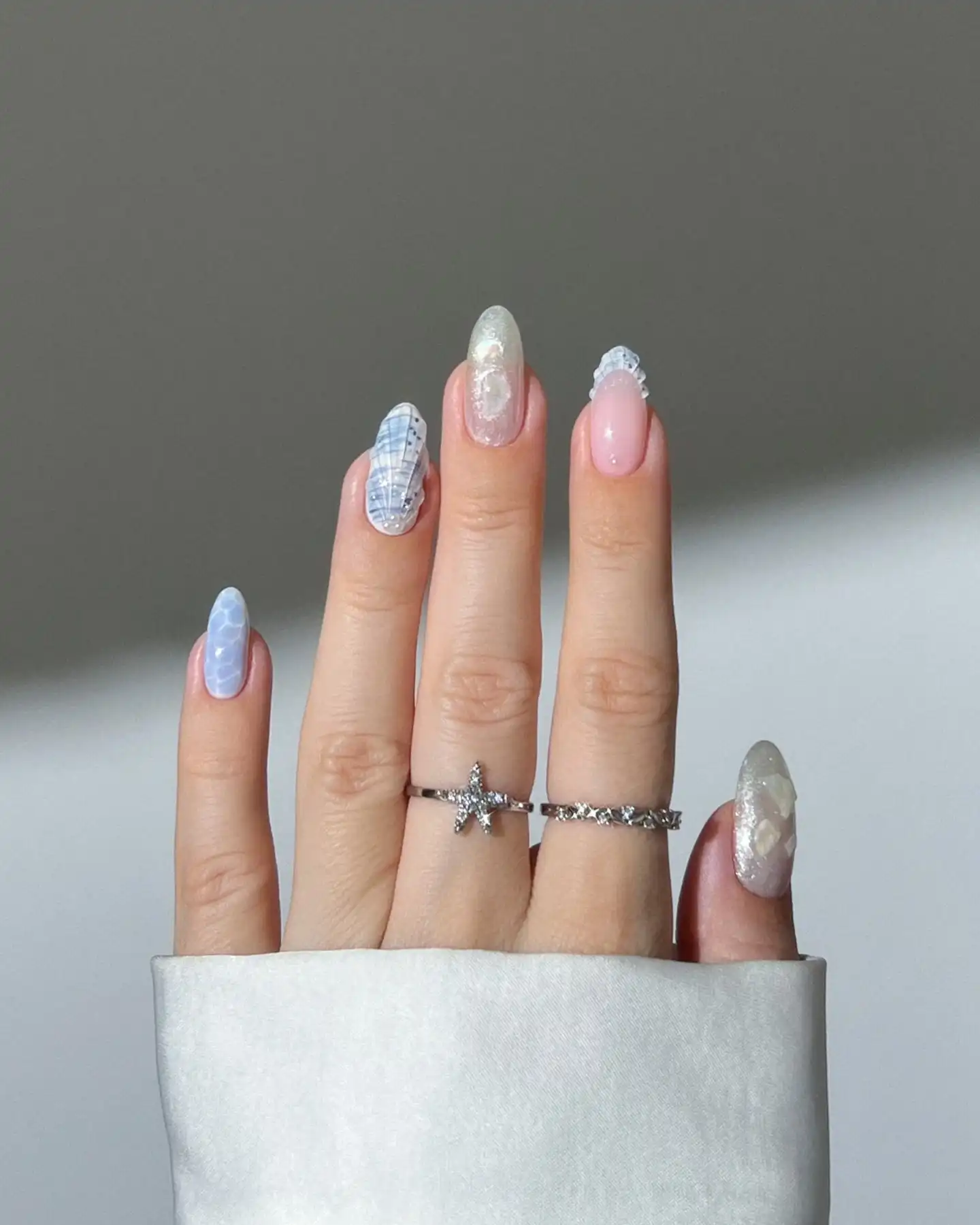 Coastal Blue Pearl Nails