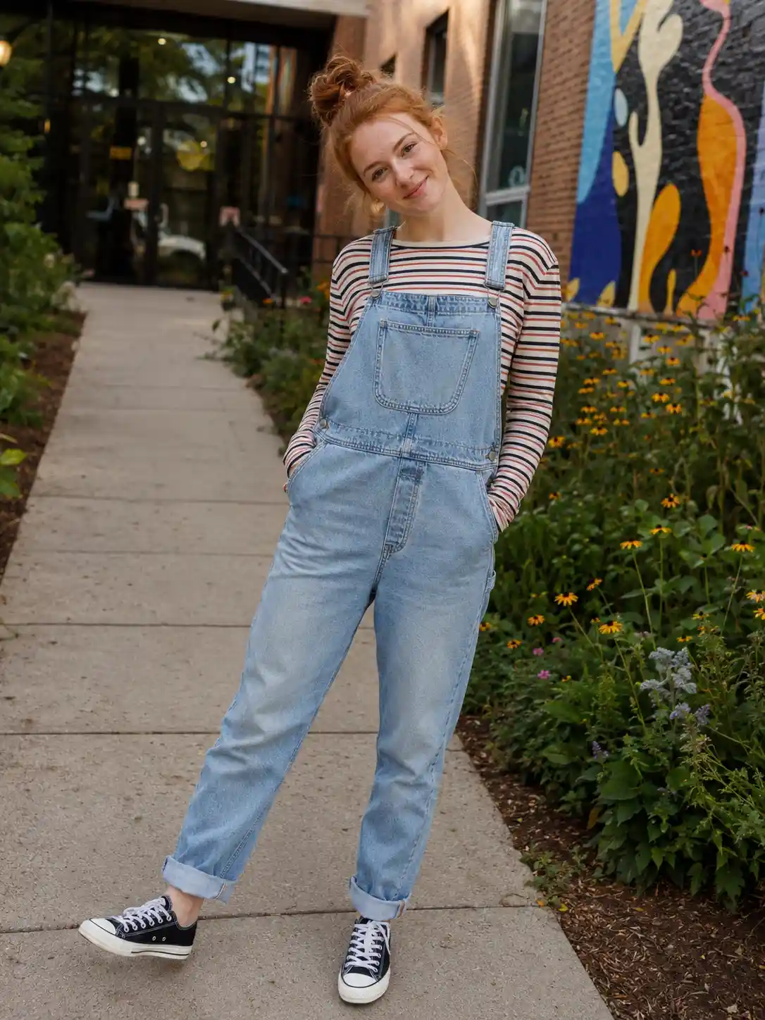 Denim Overalls with a Long-Sleeve Tee