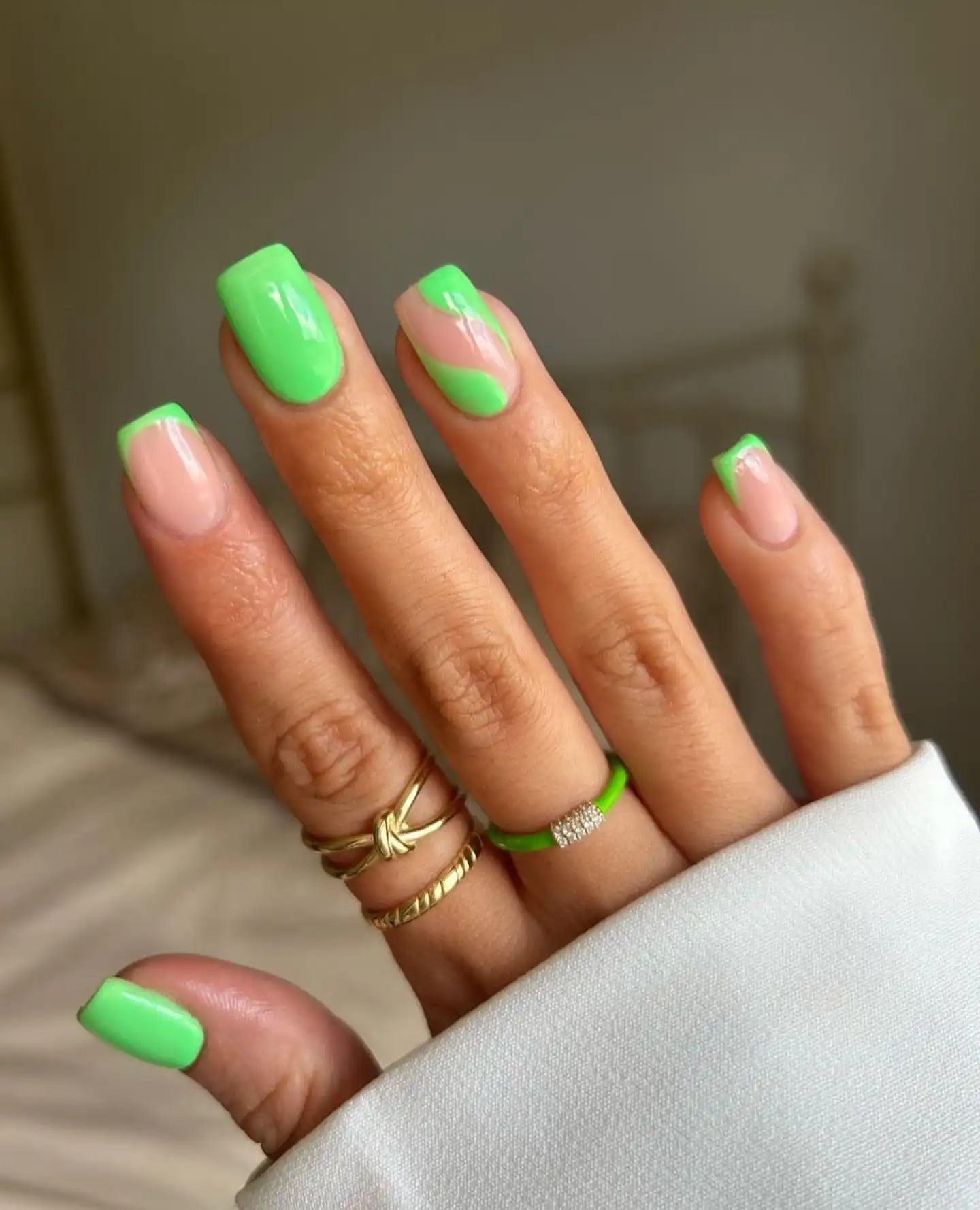 Neon Green French Chrome Nails