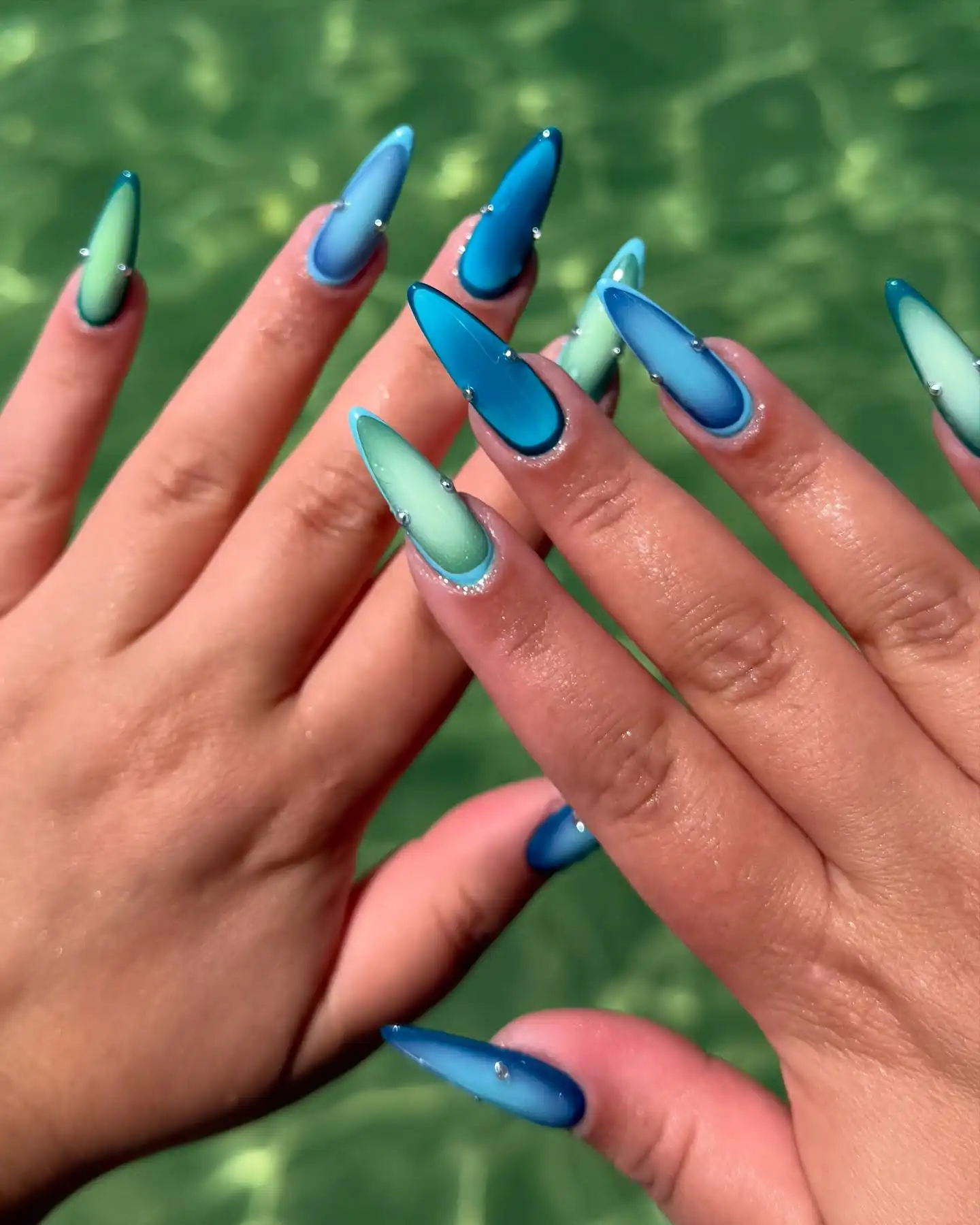 Ocean Blue Chrome Nails