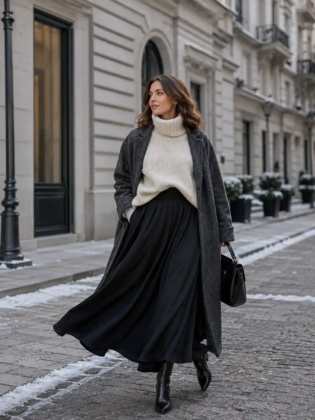 Oversized Turtleneck with Black Maxi Skirt
