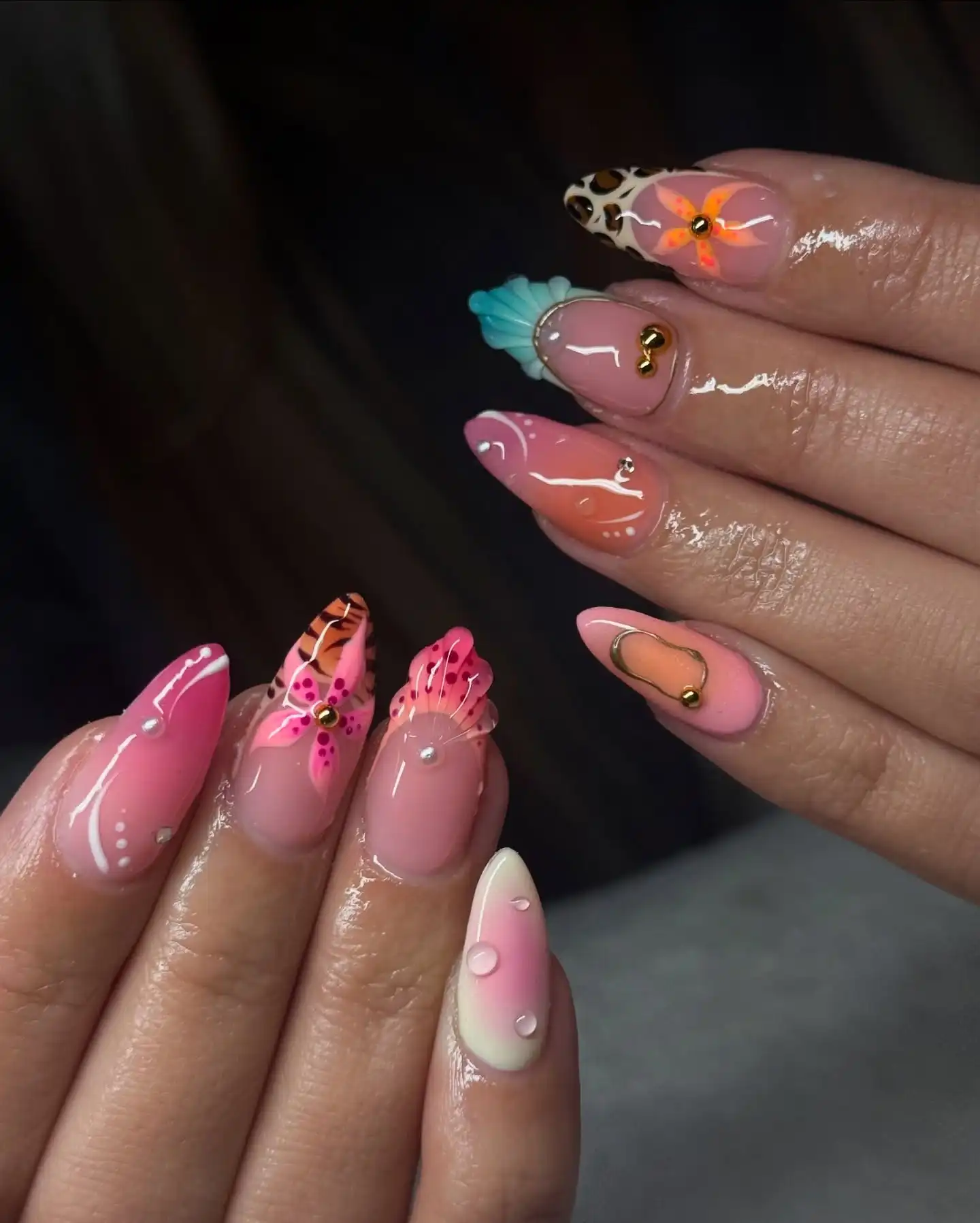 Pink Tropical Floral Nails