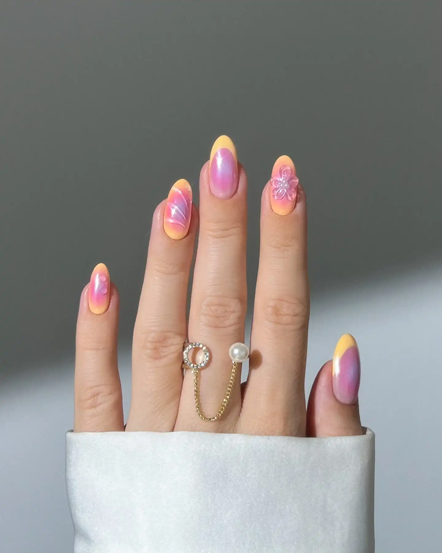 Pink and Peach Aura Chrome Nails