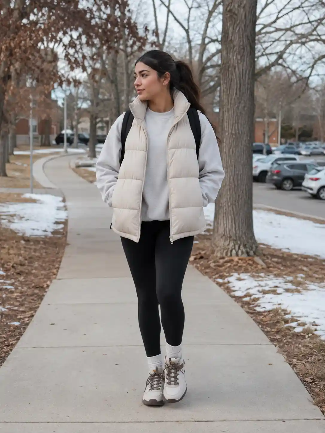Puffer Vest with a Sweatshirt